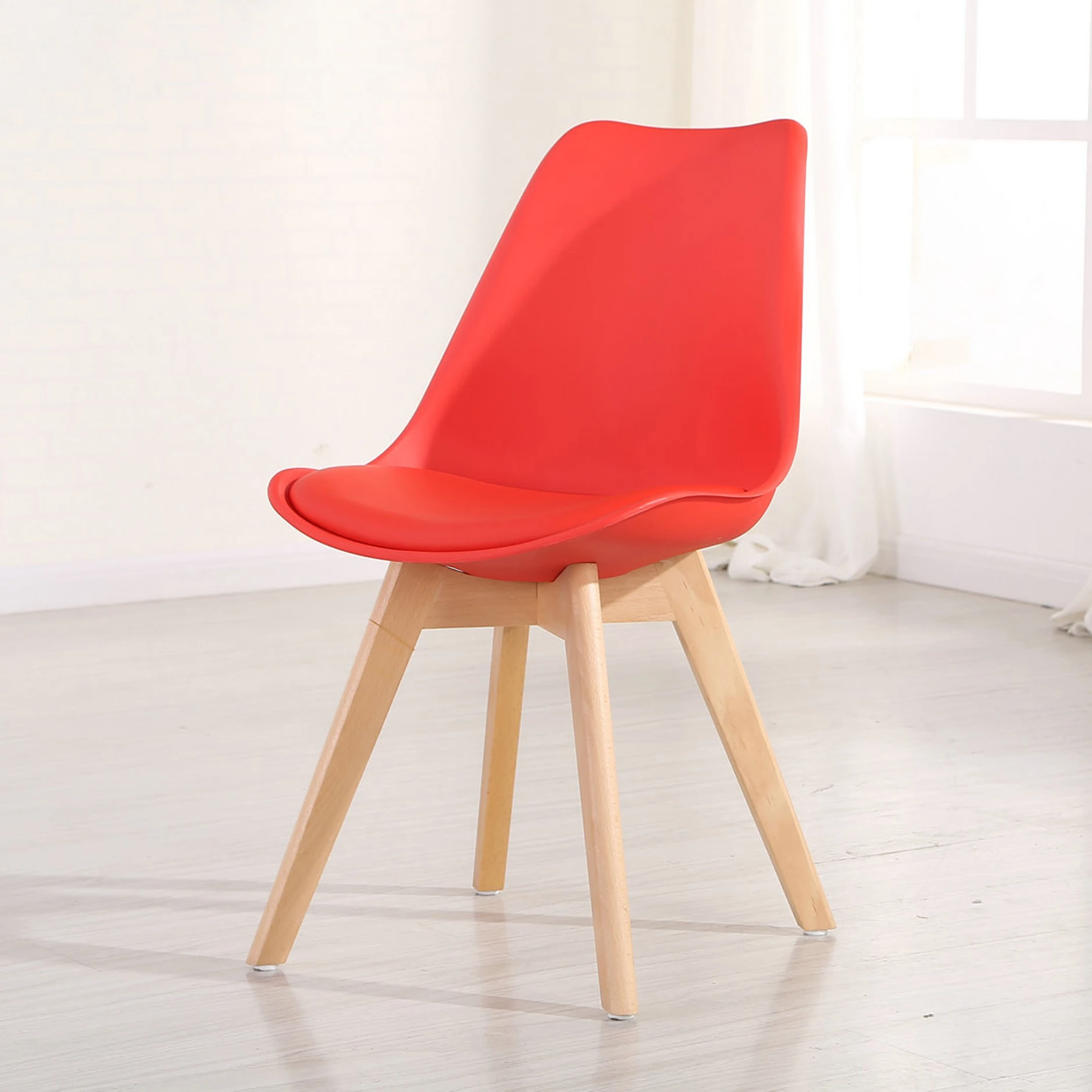 Nordic home furniture Plastic top scandinavian Wood Leg Dining tulip chairs with pu leather cushion