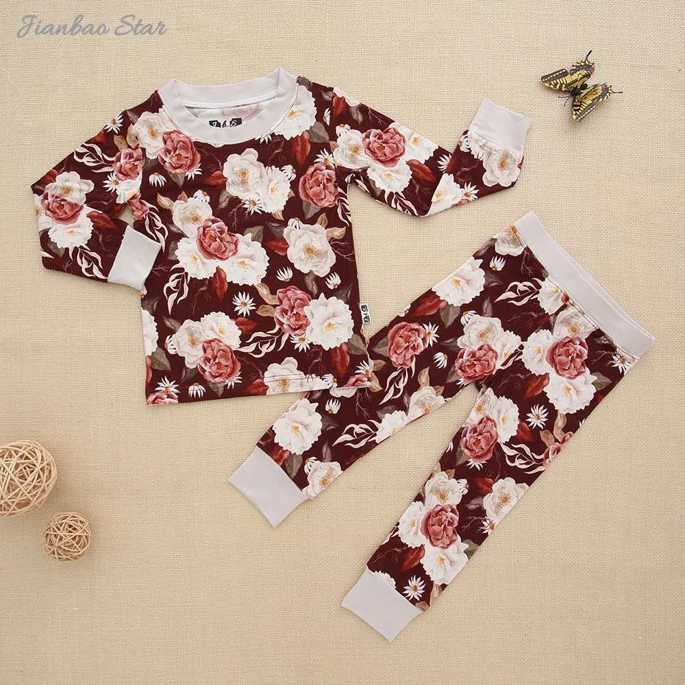 OEM Bamboo Baby Pajamas Unisex Newborn Clothing Sets Long Sleeves O-Neck Casual Style New Design Printed Knitted Kids Clothes