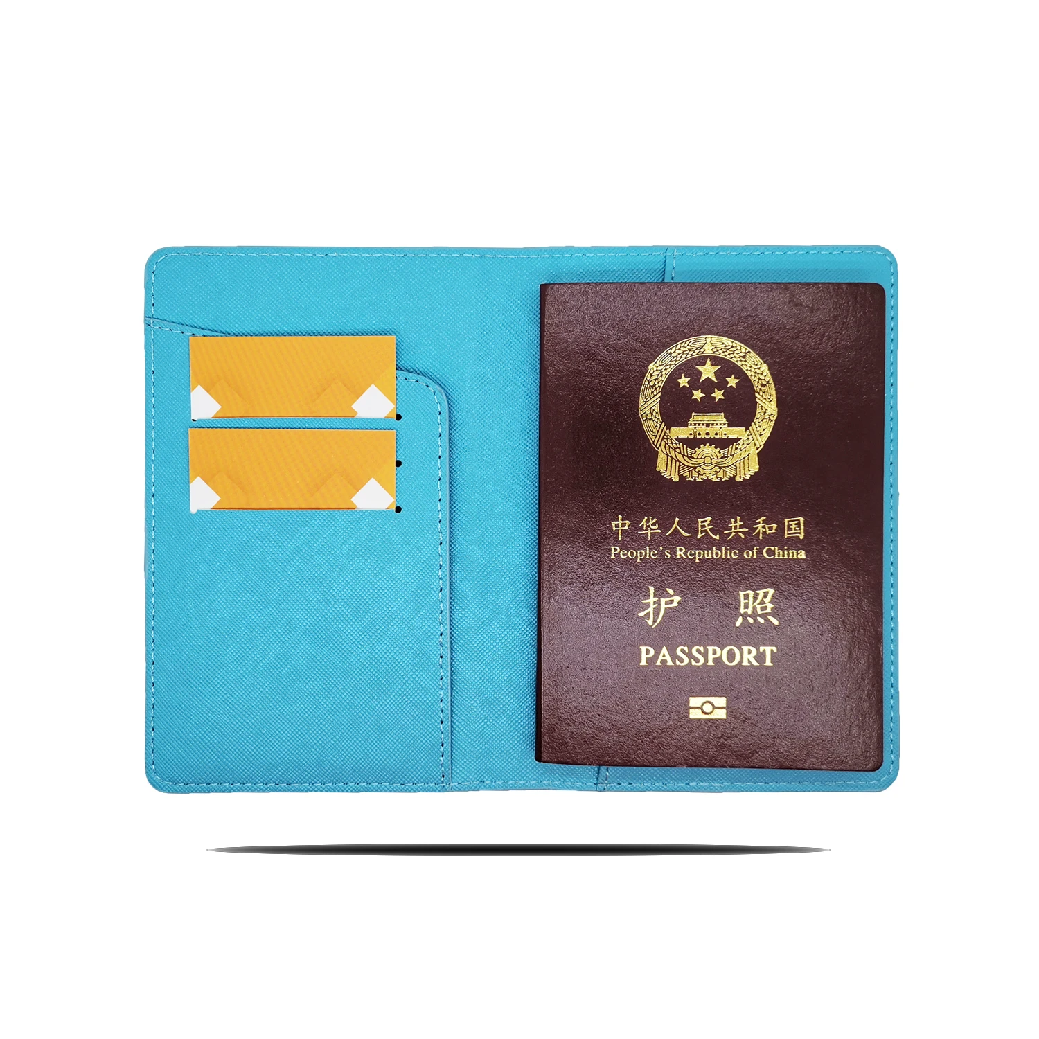 Rfid business travel pu black saffiano leather covers soft blue passport leather holder set in stock