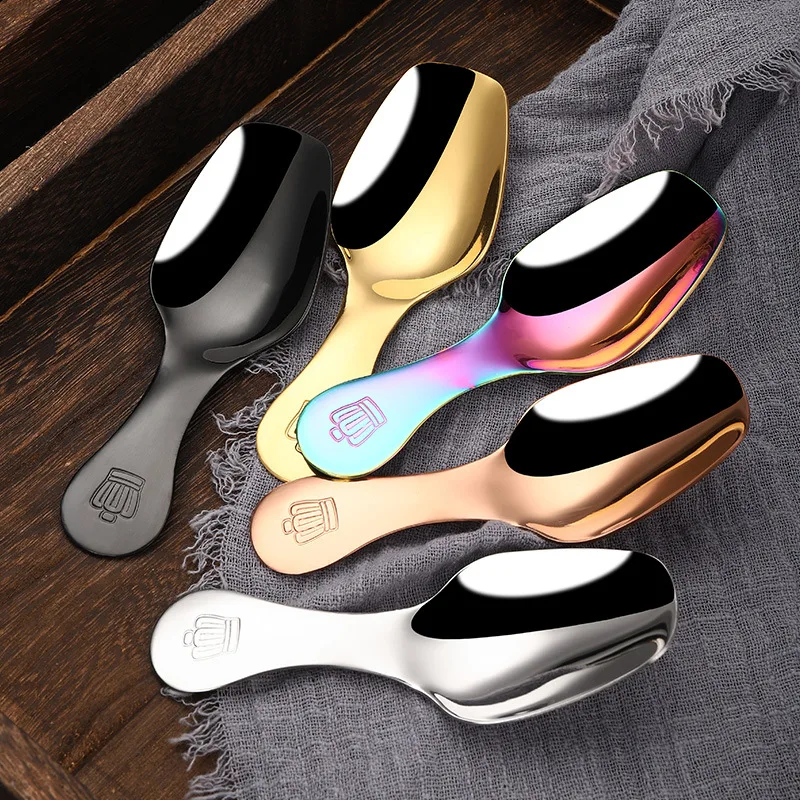 Short Handle Round Spoon 304 Stainless Steel Rainbow Honey Sugar Salt Teaspoon Coffee Ice Cream Home Kitchen Tableware