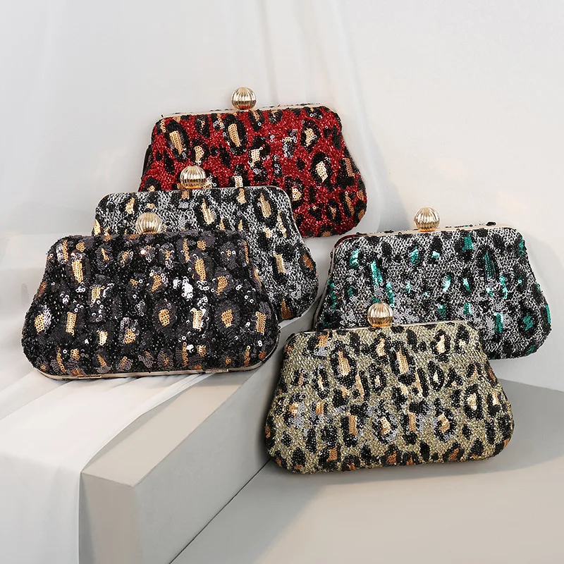 New Arrival Winter Vintage Ladies Sequined Bag Leopard Print Clutch Bag Evening Bags Can Be Customized