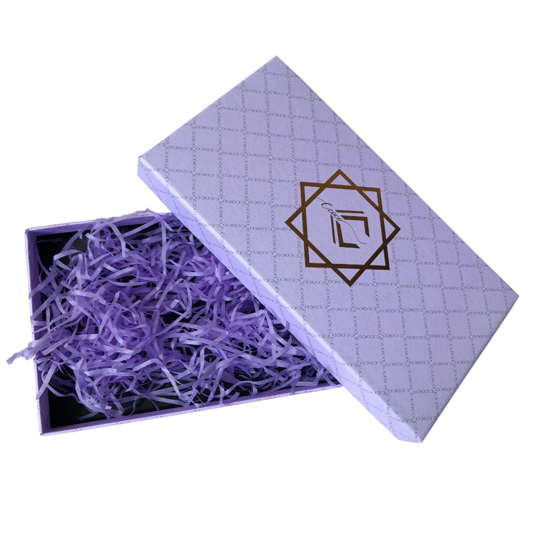 
Фиолетовая красивая бумажная розовая Золотая фольга с логотипом верхняя крышка коробка gfit с гофрированной измельченной заполняющей бумагой декоративная бумажная коробка с крышкой 