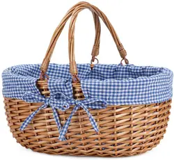 Picnic Basket Natural Woven Woodchip with Double Folding Handles