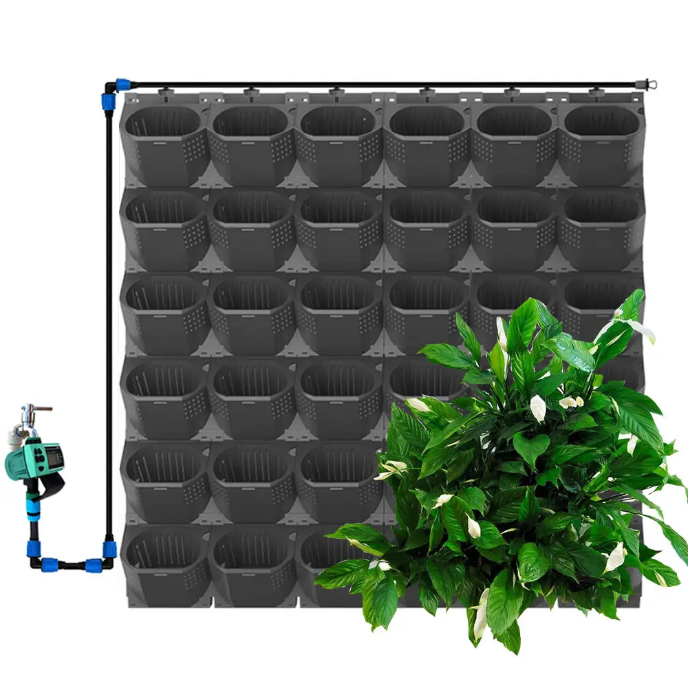 Naturix Cheap Vertical Wall Garden Pot Plant Planter Flower Pot Plastic Wall Mounted Vertical Planter Black Minimalist