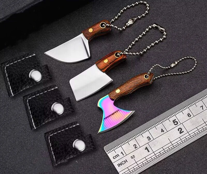 Miniature Damascus Pocket Knife small simulator knife axe cleaver car keychain knives fishing promotional business gift