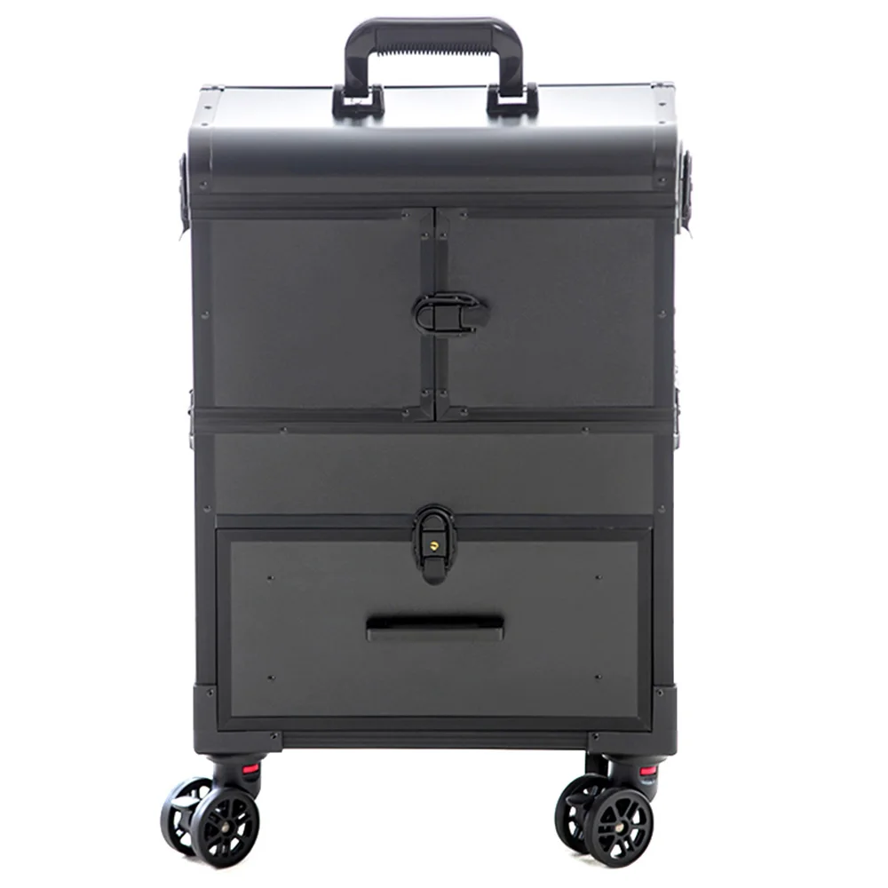 aluminum 4 wheel trolley mirror profession beauty TRAIN cosmetic storage case travel makeup organizer with mirror