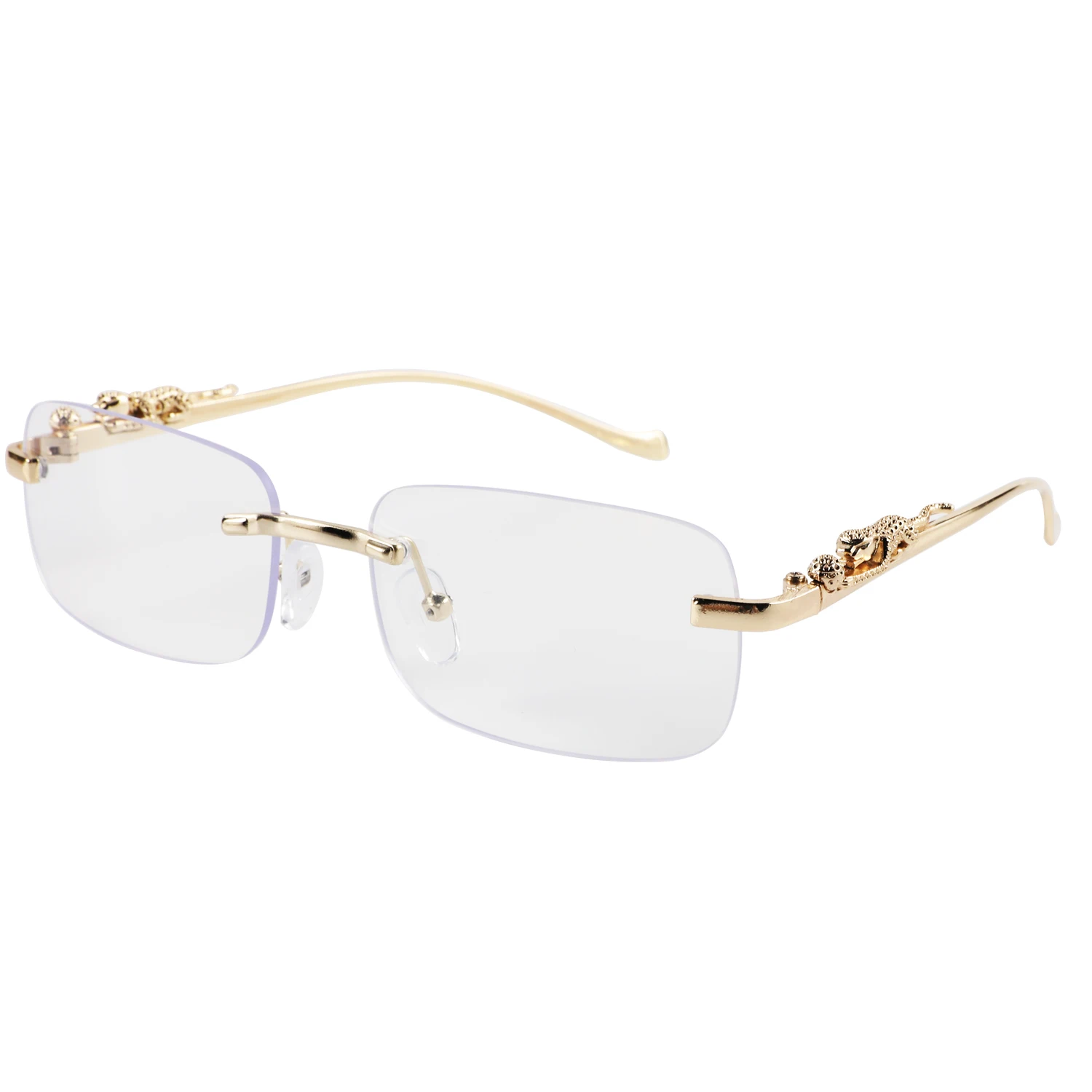 New Cheetah decorated rimless square sunglasses colored retro metal sunglasses cross border glasses for men and women