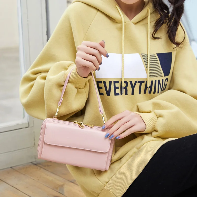 Custom PU Shoulder Bag Wallet Design OEM Logo Women Purse Card Holder Lady Crossbody Pouch Touch Screen Cell Mobile Phone Bags