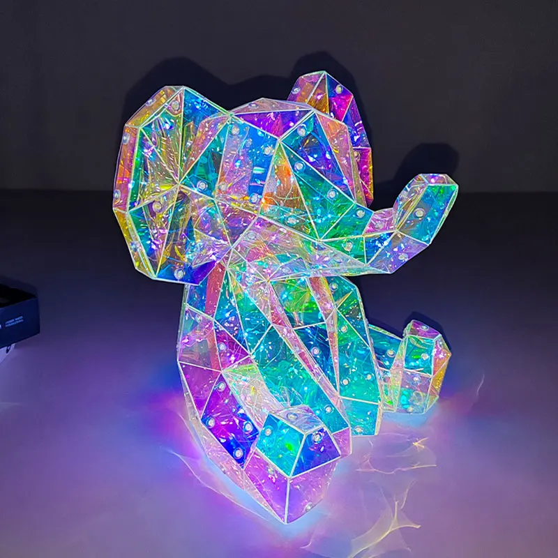 Cute elephant shape modelling light prismatic 3D illusions PET+LED glowing elephants Motif light for party birthday gift