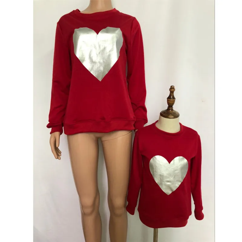 
Mommy And Me Outfits Spring And Autumn Cotton Family Matching Clothing Long Sleeve Red Heart Tops 