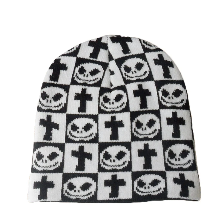 Halloween Funny Pumpkin Jacquard Black Skiing Beanies Hats Winter Warm Knitted Beanie Hats Women Men Wholesale