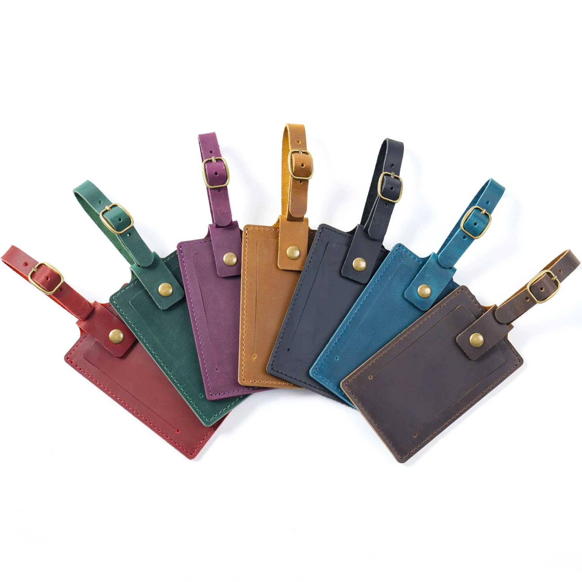 Premium Custom Real Leather Luggage Bag Label Vintage Crazy Horse Genuine leather Custom Baggage Luggage Tag