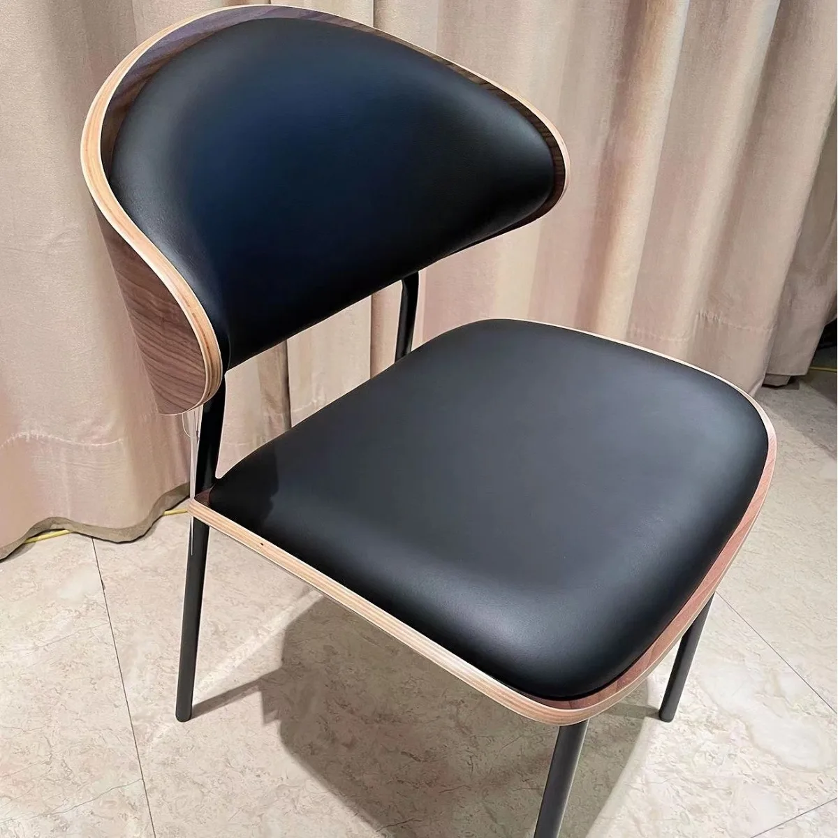 Classic modern design scandinavian metal wood seat  and backrest light grey dining chair with cushion