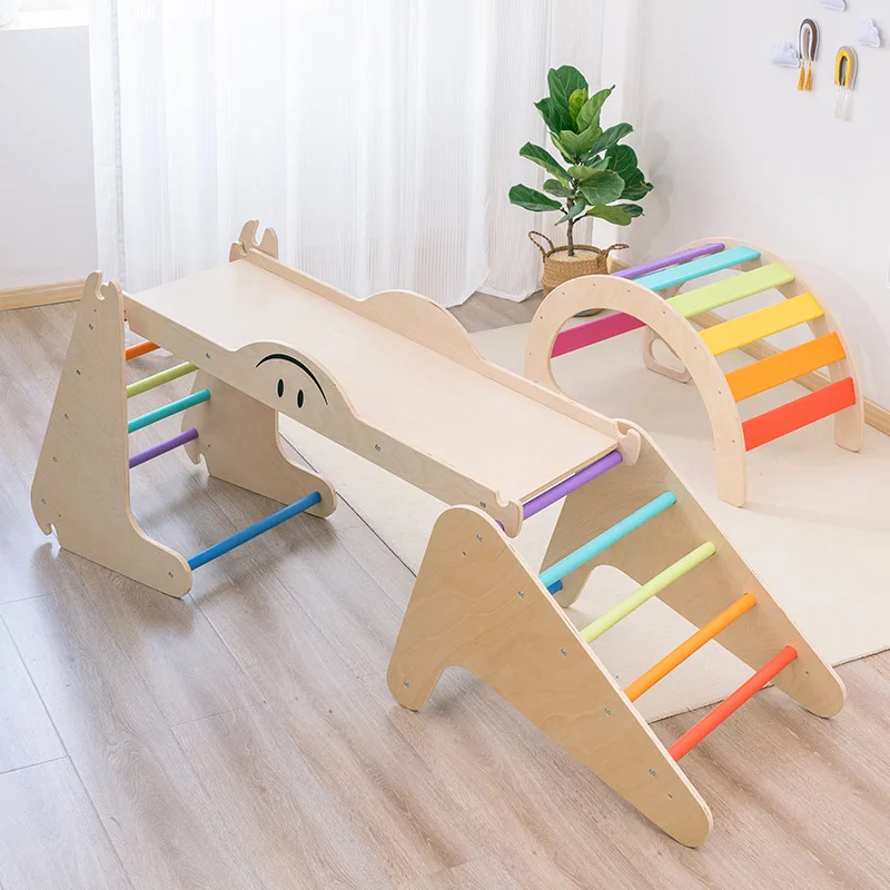 Wooden Triangle Set Toddler Climbing Toys for Indoor & Outdoor with Ramp Arch Montessori Climbing Set for Toddler