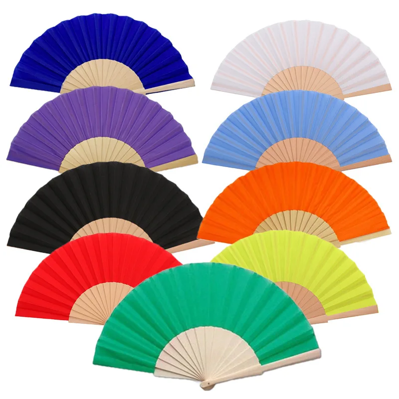 Custom Printed Nature Wooden Hand Held Fan Foldable Wood Spanish Solid Color Hand Fan
