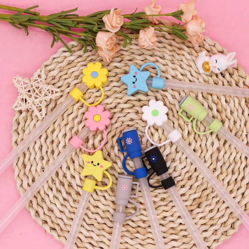 10mm straw cover water bottle straw cap Flower/Cloud/Cup/animal shapes for stanley cup