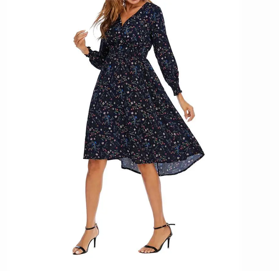 Floral Chiffon A-Line Dress Ladies New Design Fashionable Knee-Length Weekend Shopping Beach Natural Sustainable Autumn Spring