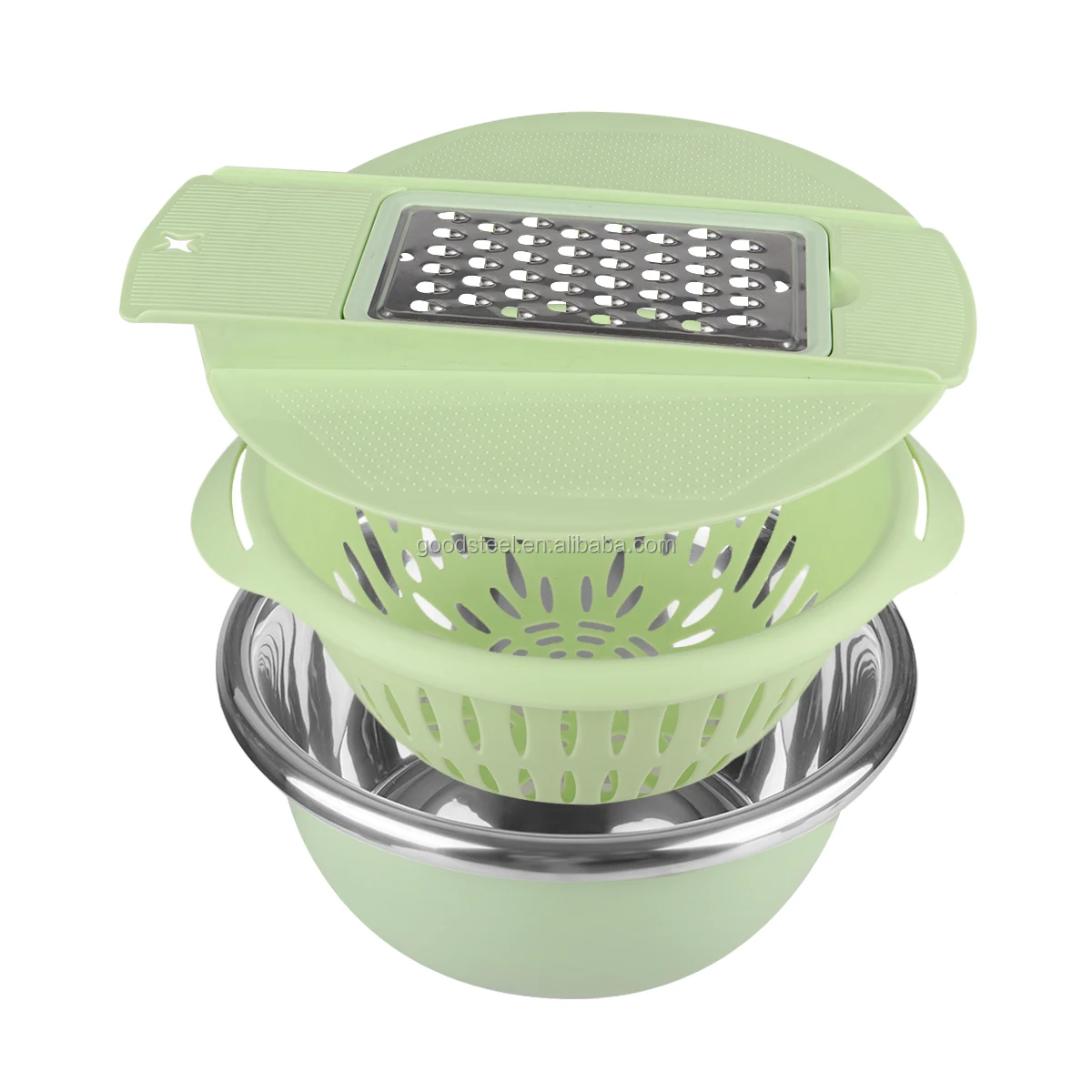 kitchen accessories 3 in 1 stainless steel grater mixing bowl with colander plastics
