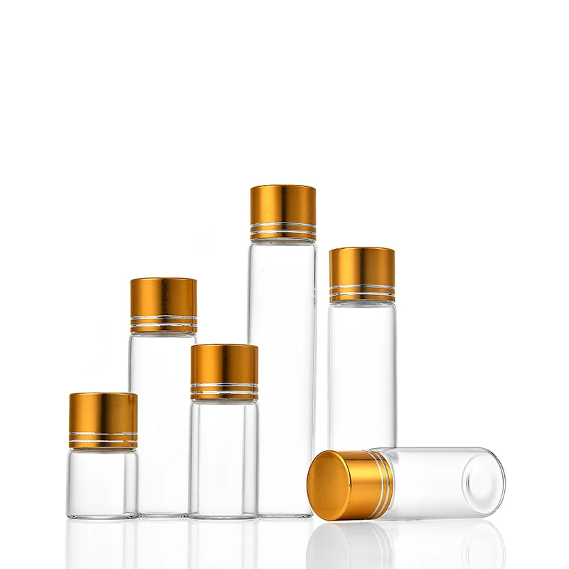 22mm 5ml Small Aluminum glass jar DIY craft tube glass bottle wishing bottles with spiral aluminum cover