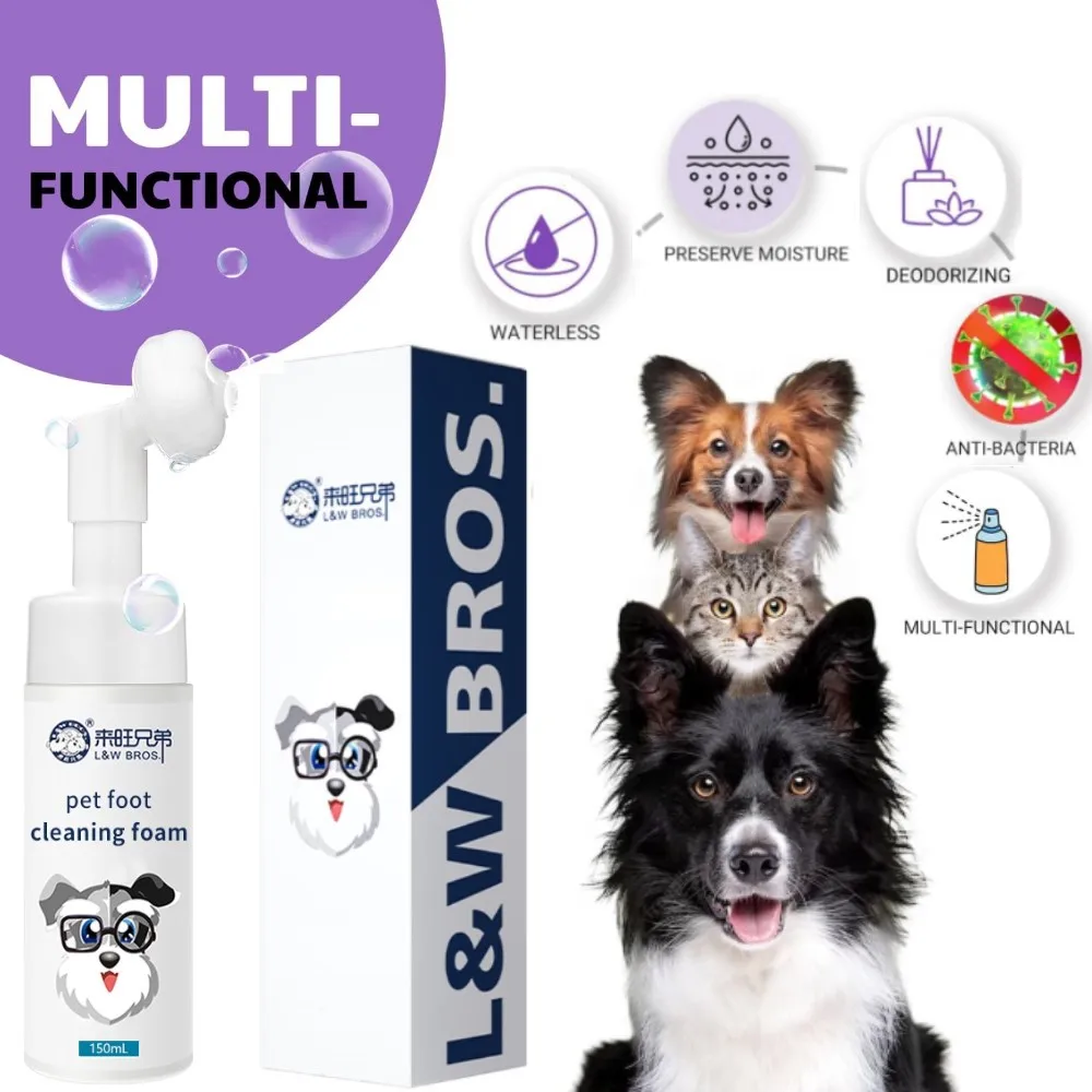 Pet Paw Cleaning Foam Shampoo For Dogs Cats Portable Dry Waterless Paw Cleaner Foam Shampoo With Silicone Brush