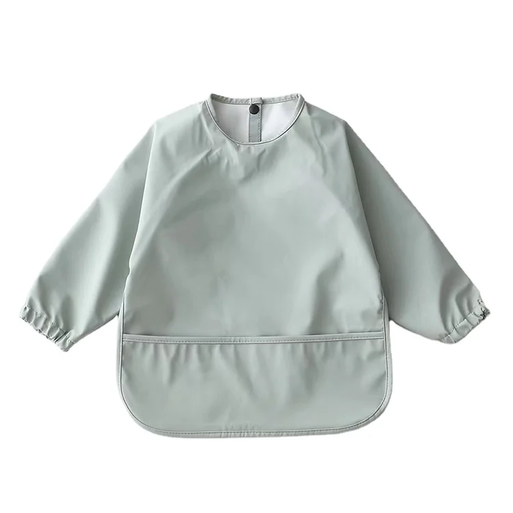 Blank Plain Baby Girls PU Bib Baby Apron Feeding Sleeve Set Cloth Long Sleeve OEM Service 100% Polyester Printed Support Button