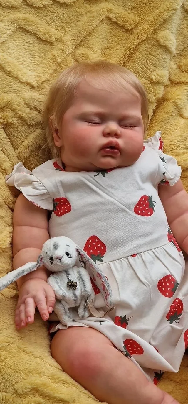 NPK 24Inch Lifelike Sleeping pickle in Soft Cloth Body Reborn Toddler Hand rooted Blond Hair Cuddly Baby Girl Doll Baby