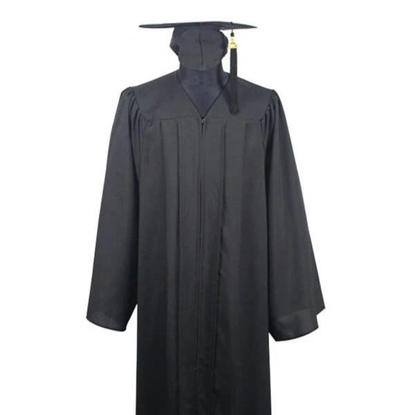 College Black Matte Graduation Gown Cap Tassel with year Charm Black Color