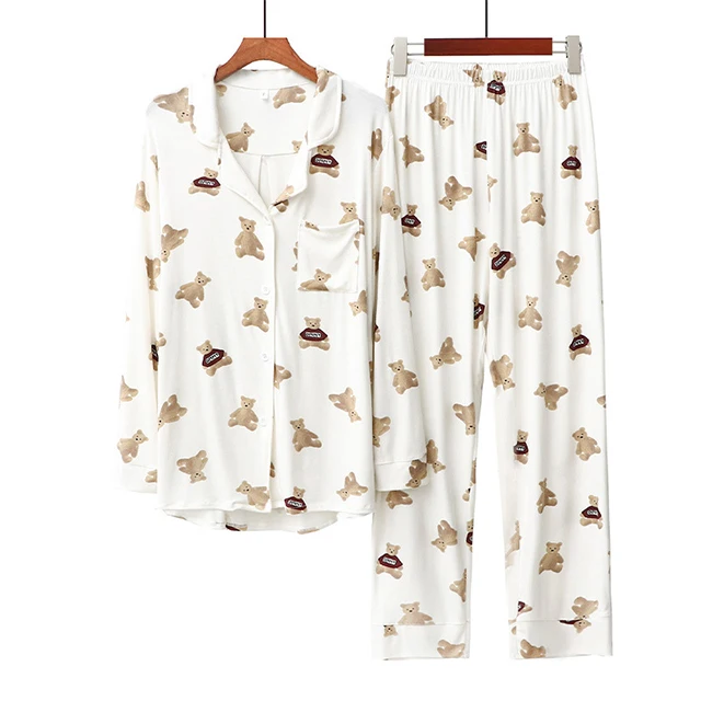 NO MOQ custom digital print bamboo women pyjama set