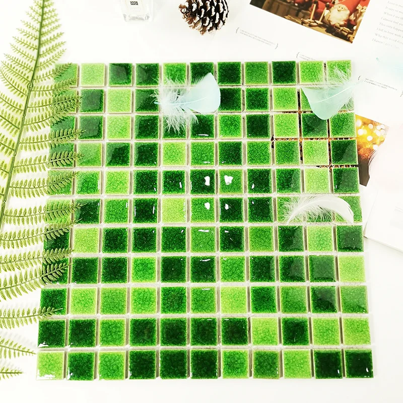Green single grain 25*25 swimming pool mosaic can be wholesale kitchen decoration interior background wall floor mosaic