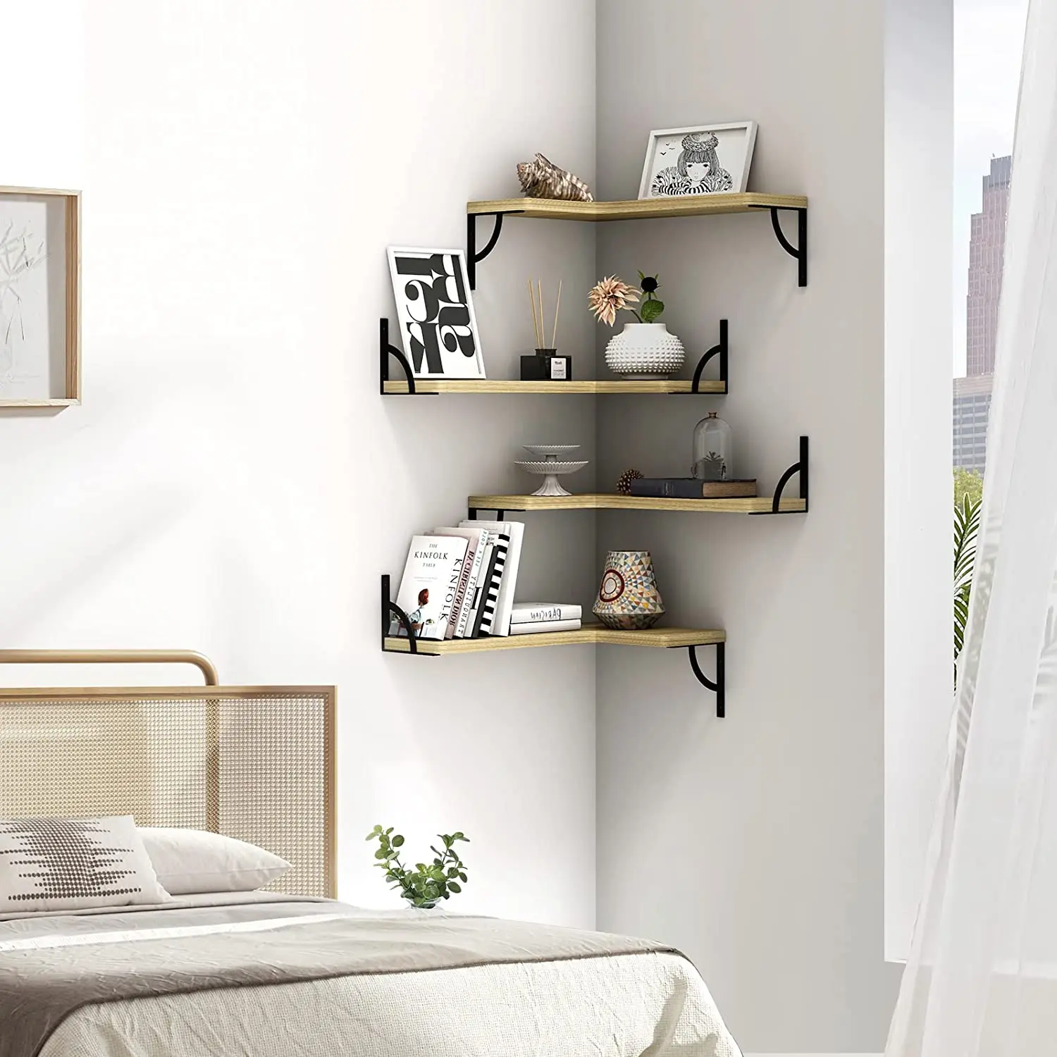 Corner Floating Shelves Wood Display Storage Wall Shelves