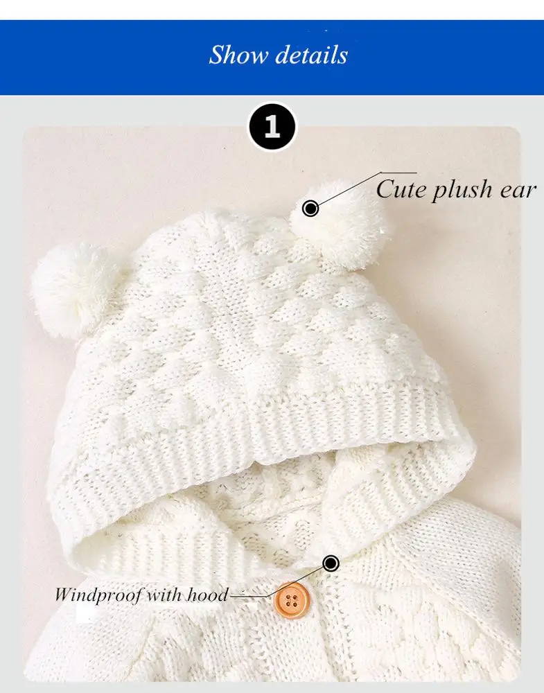 
Christmas gifts baby Girls Boys hooded sweater coat Solid Knitted Clothes 