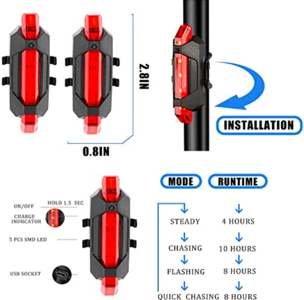 Best price small plastic red blue white LEDs USB rechargeable bike back warning light rear light bicycle tail light