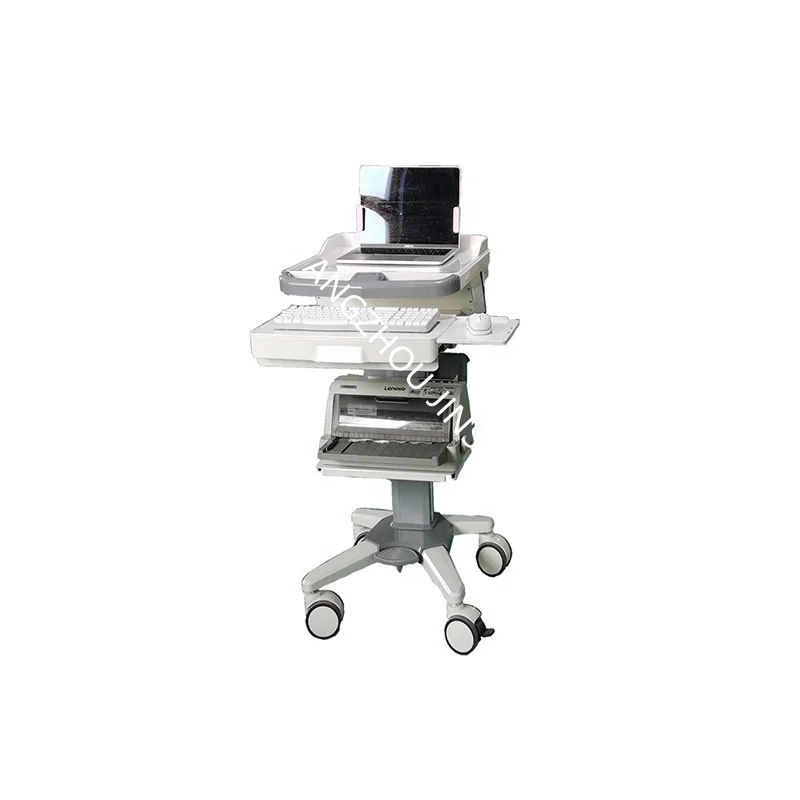 Fixed Height ECG Trolley,Hospital ECG Laptop Cart on wheels/ ABS/PC Medical Cart