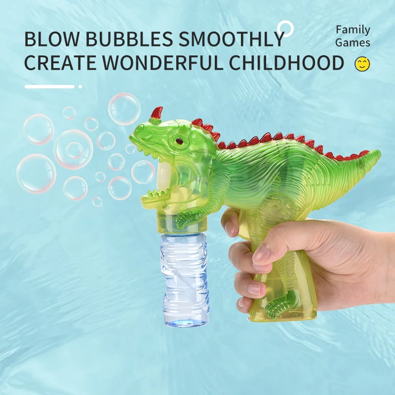Wholesale Selling Plastic Soap Water Bubble Gun Toy Dinosaur Shape Bubbles Blower Bubble Gun with Light for Kids