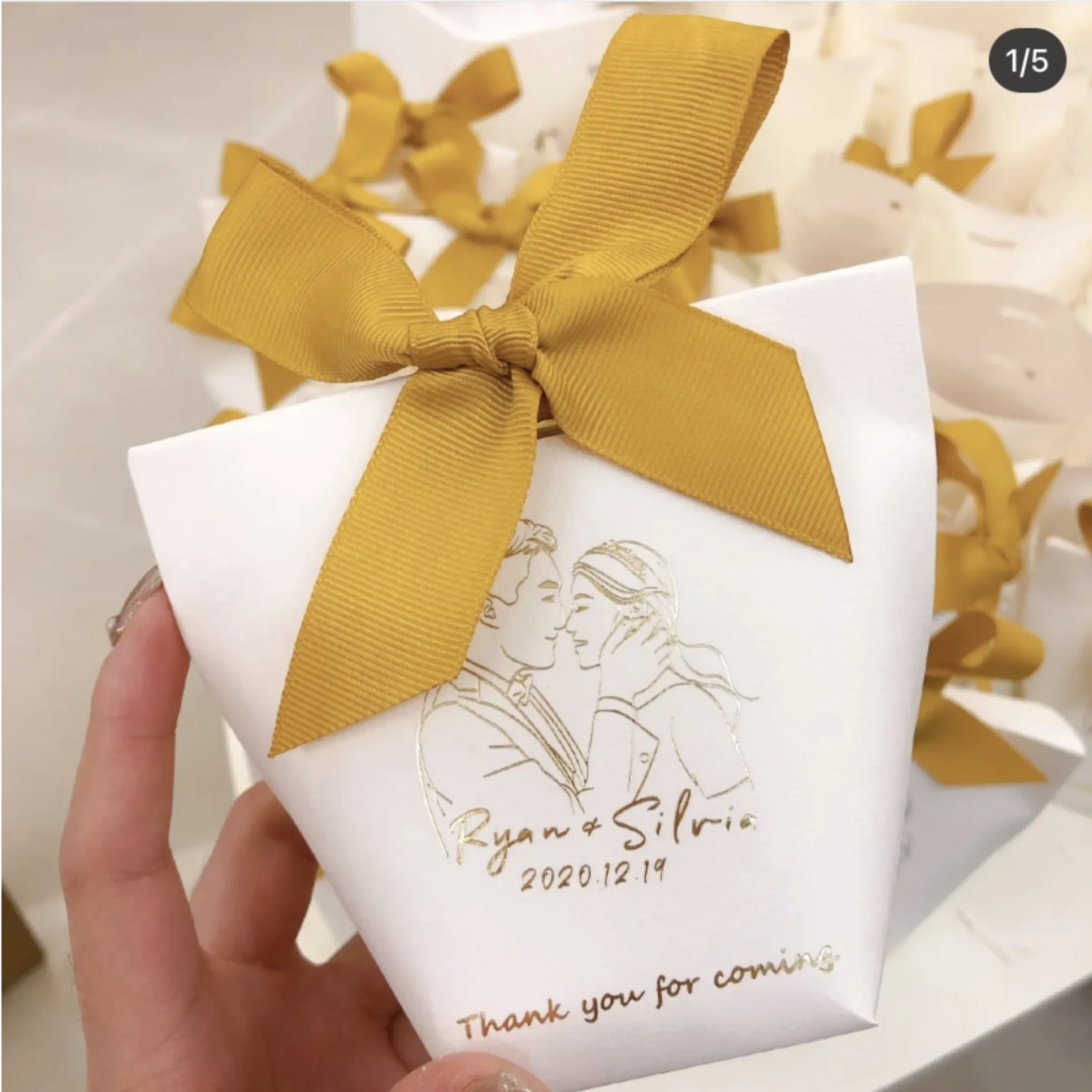 Hot Sell Folding chocolate Present White Packaging Thank You Wedding favor Small gift Ribbon bow paper Box