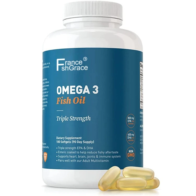 Omega3 Fishoil 180 Softgels Triple Strength Epa And Dha Dietary Supplement Enteric Coated To Help Reduce Fishy Aftertaste