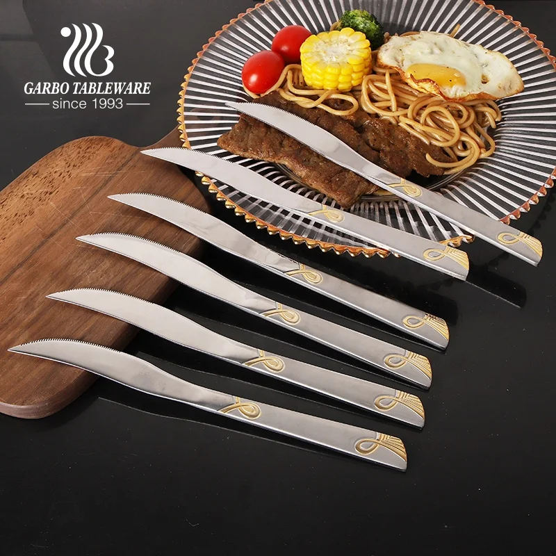 Набор простых ножей из нержавеющей стали 201 с ионным покрытием и золотым столовым ножом, заводской изготовленный нож для стейка из нержавеющей стали, хорошая полировка
