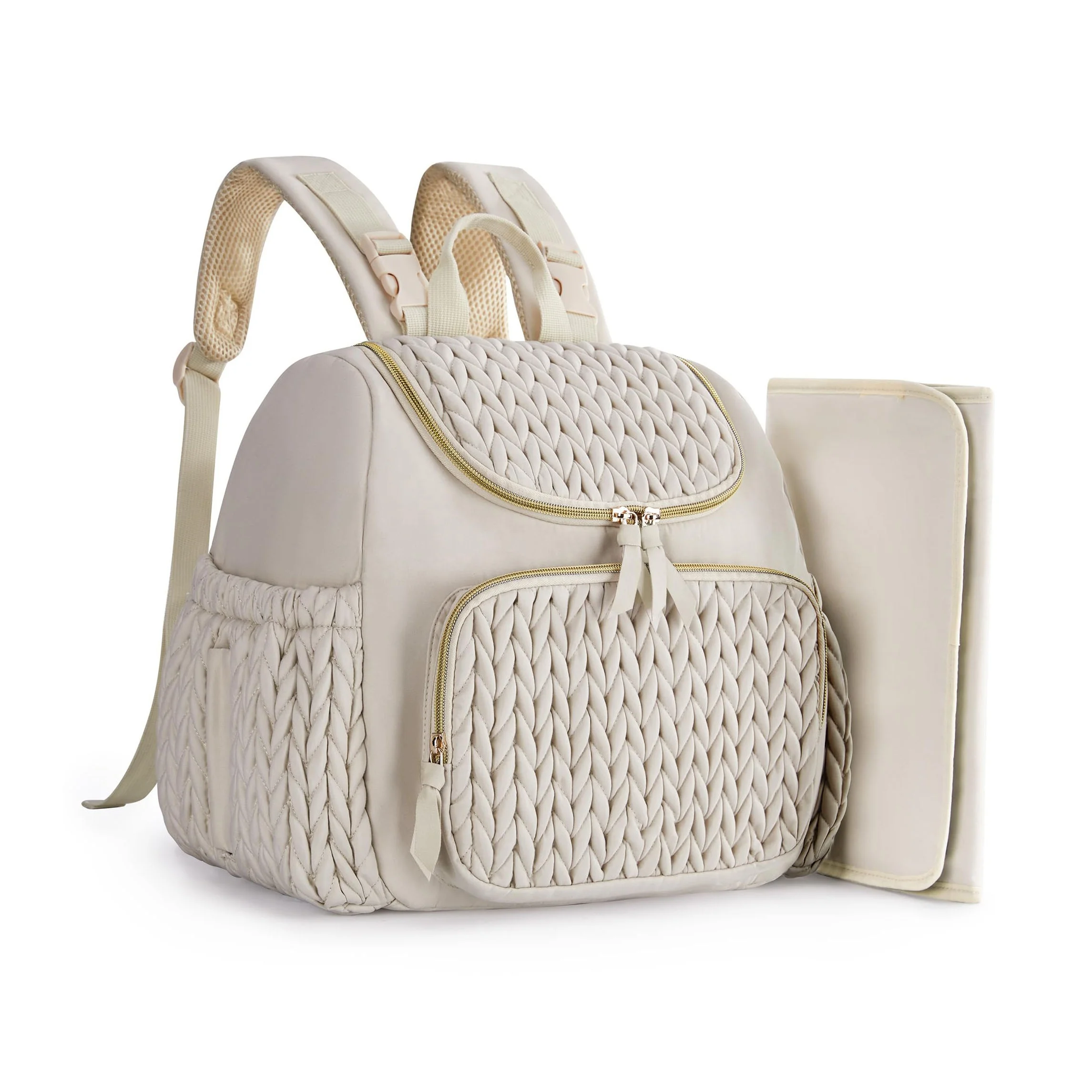 Custom Large Trendy Quilted Multifunctional Baby Travel Backpacks Mommy Diaper Backpack With Insulated Changing Pad