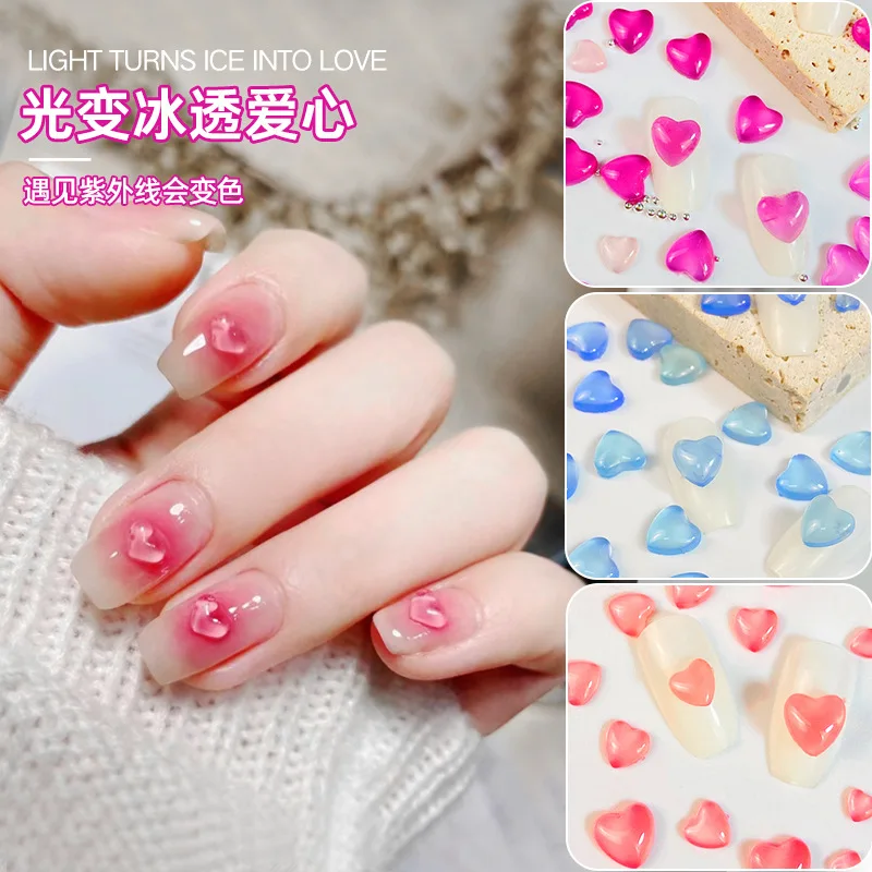 3d Color Changing nail decoration Flat Bottom Heart Bow Butterfly Peach Shapes Nail Art Diy Charms Accessories 100pcs/bag