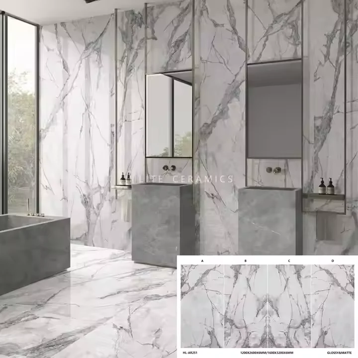 HILITE Foshan Sintered Stone Big Slab Wall Tiles Large Size Ceramics Book Match Marble Polished Glazed Porcelain Wall Tile