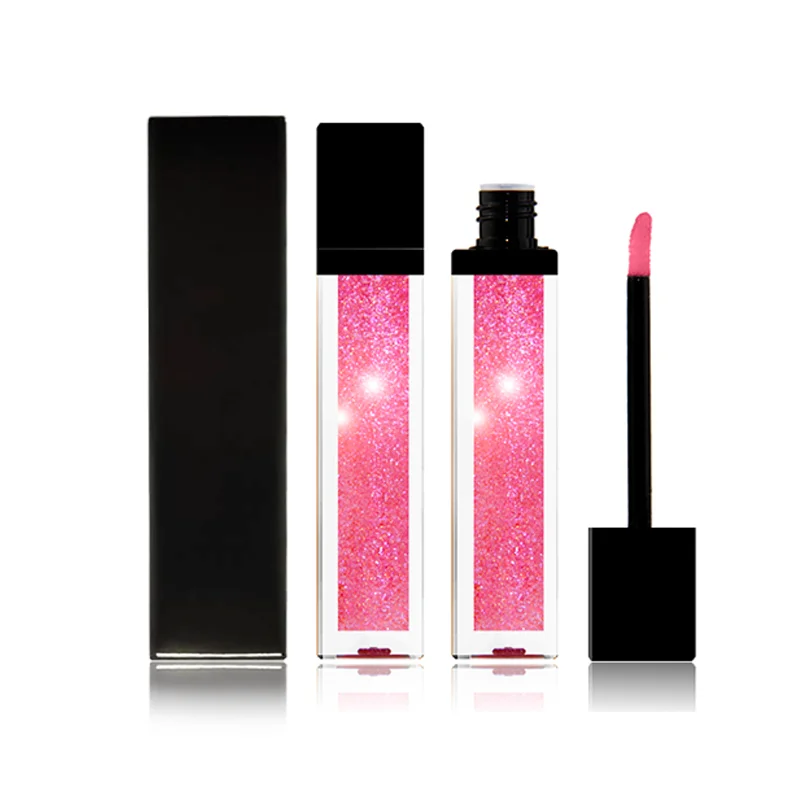 21 Color OEM Cosmetics Makeup Wholesale Custom Glitter Lip Gloss Private Label Pearl Lipstick Black Square Lip Gloss Tube
