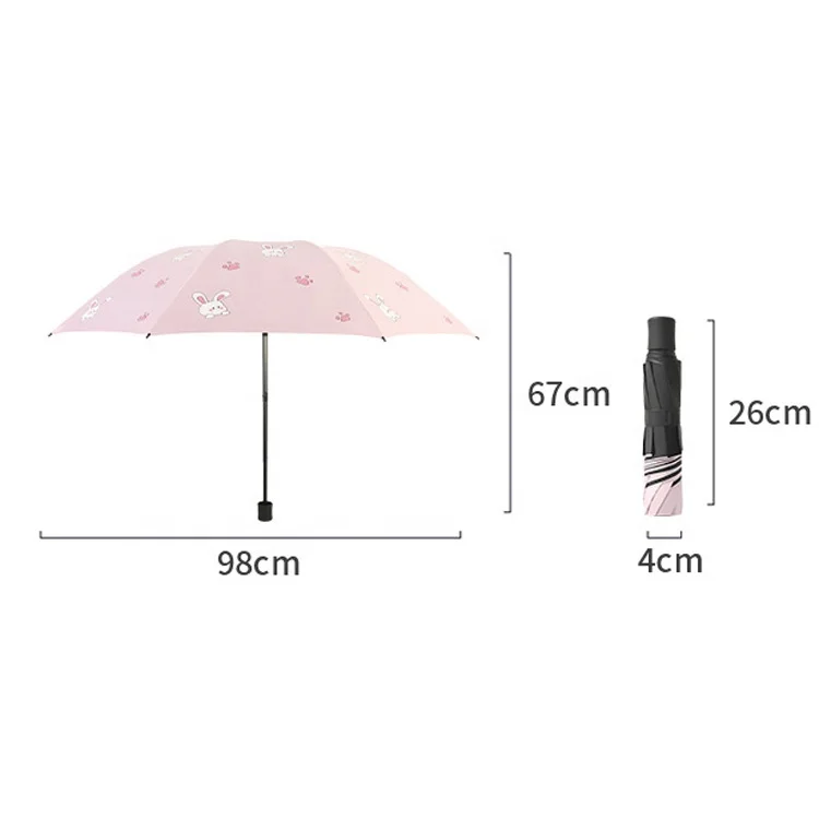 Cartoon cute bunny printing manual opening folding rain sun umbrella for girls