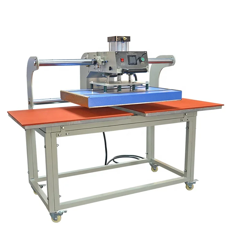 High quality up slide pneumatic double station heat press machine with horizontal table