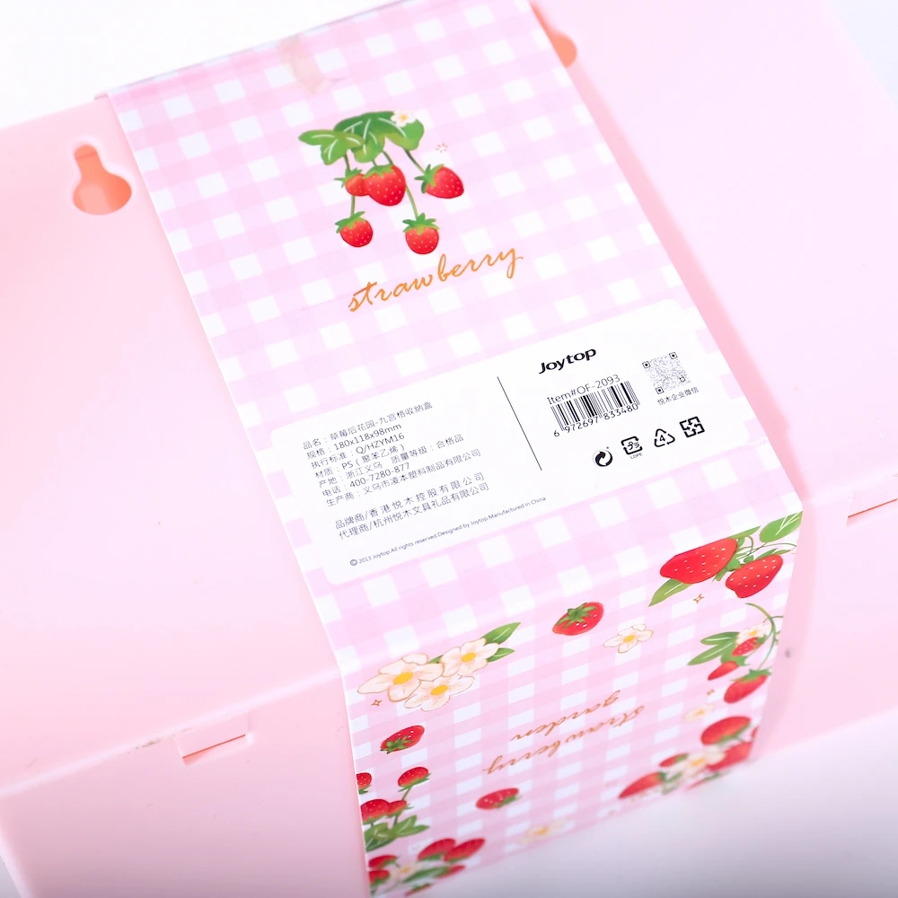 Joytop 2093 Wholesale Promotion Strawberry Accessories School Office Organizer Plastic Drawer Storage Box With 24pcs Sticker