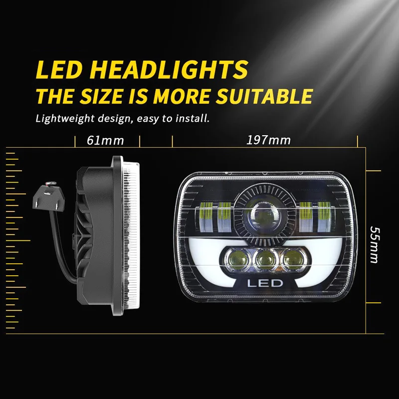 led head lights DRL Rectangular 5x7 7x6 square Sealed Beam YJ XJ motorcycle 7 inch matrix led headlights for wrangler Harley