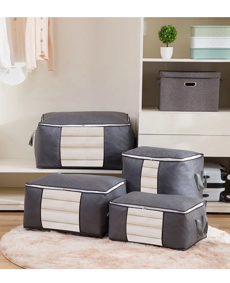 amazon hot sell 3 Pack Large Capacity Thick Fabric Clothes Storage Bag Foldable Zipper Organizer with Reinforced Handle