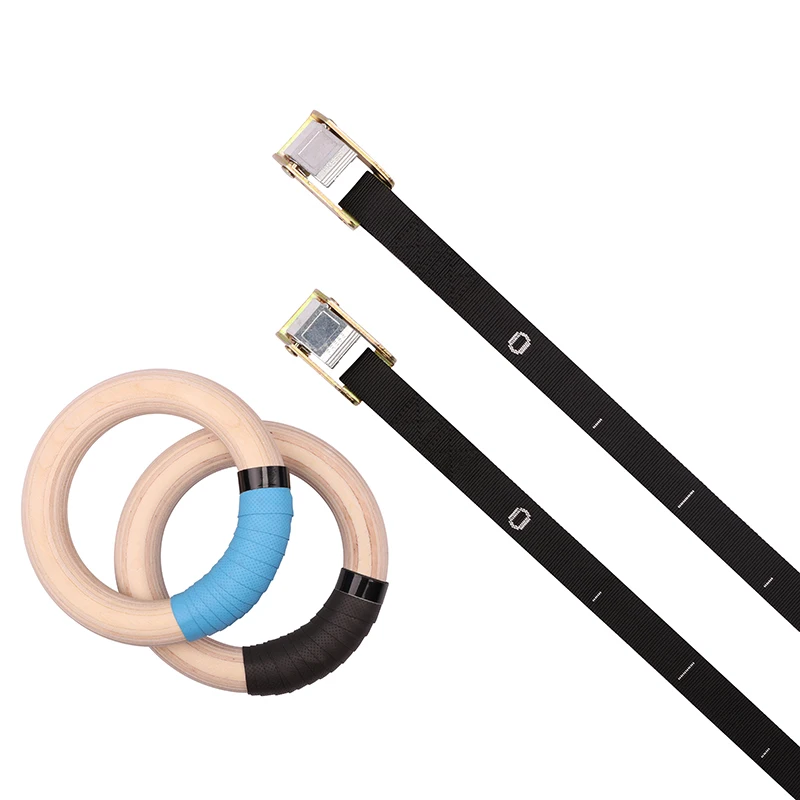 Wooden Gymnastic Ring Set with Adjustable Straps Strength Training for Children to Adult