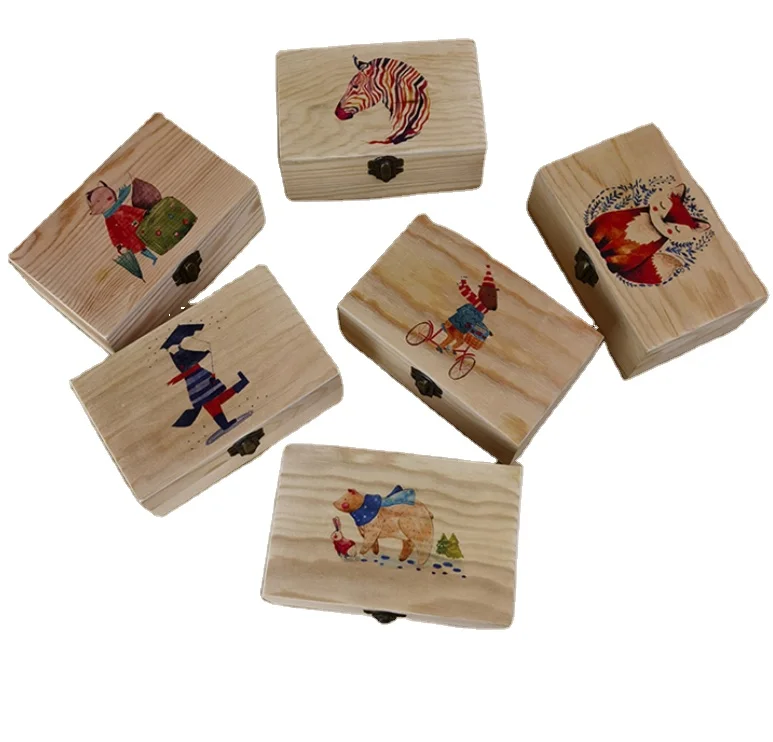 Wholesale Reusable UV Printing Boxes Boxes Pine Wood Decorative Gift Bamboo Stash Craft Wood Storage Box