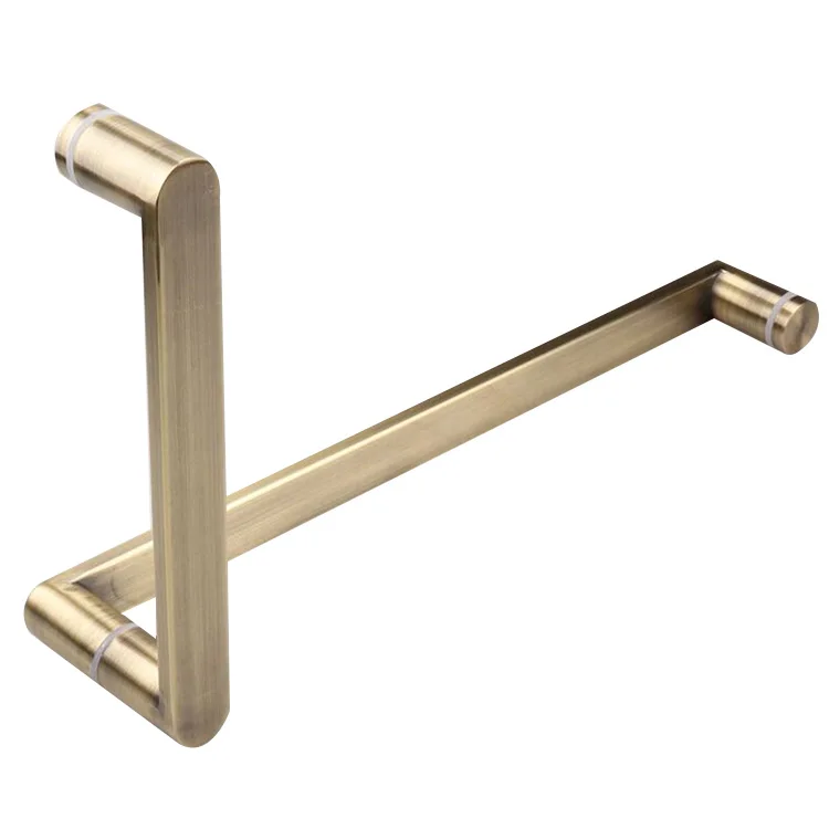High-quality Room Glass door back to back Towel Bar Pull Knob Production Square Tube Push-pull 304 Stainless Steel Handle Gold