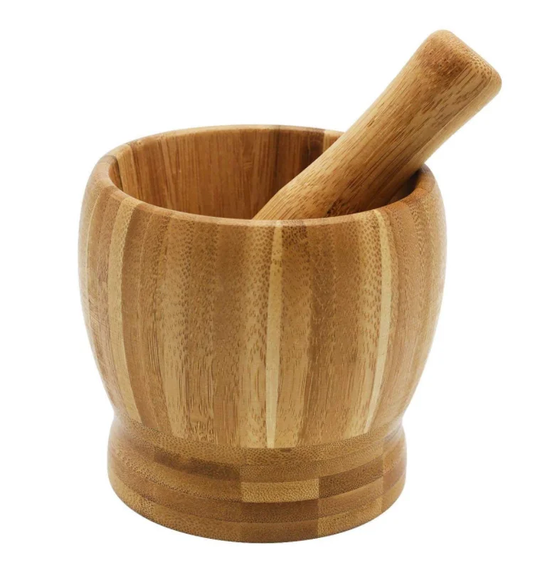 Wholesale Large Natural Color Private Label Custom Laser logo Spice Herb Grinder Bamboo Wooden Mortar and Pestle Set